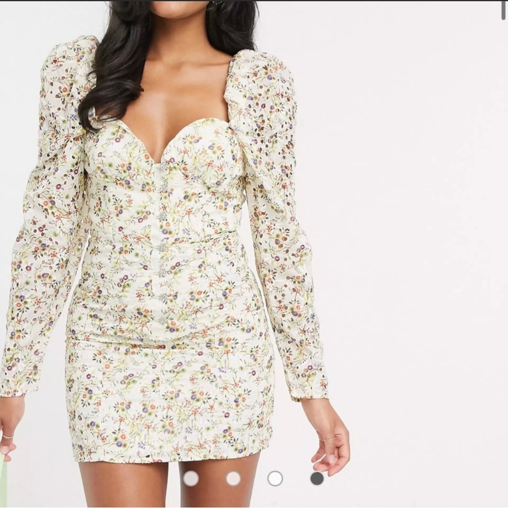 ASOS Floral Broderie Puff Sleeve Sweetheart Mini Dress NEW